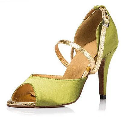 Green Satin Ballroom Shoes Latin Salsa Bachata Dance Heels