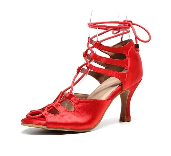 Red Strappy Latin Salsa Bachata Dance Heels