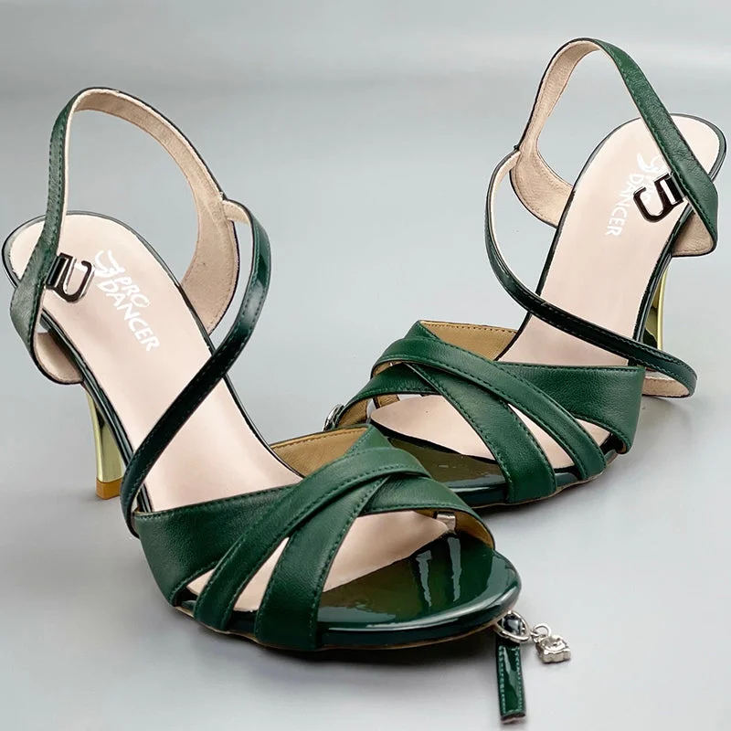 SHJ Women's Green Real Leather 10cm Heels Dance Shoes Tango Shoes