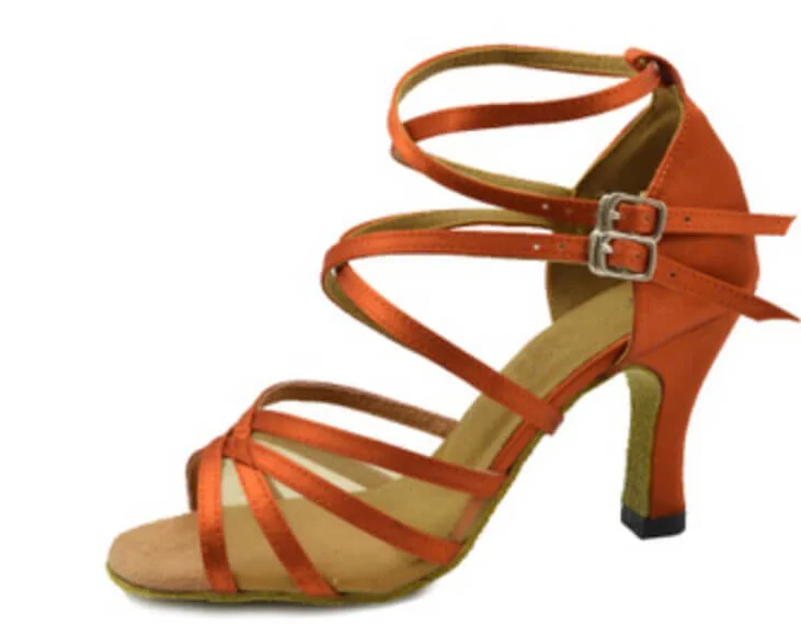 Tan Satin Ballroom Dance Shoes Latin Salsa Dance Sandals